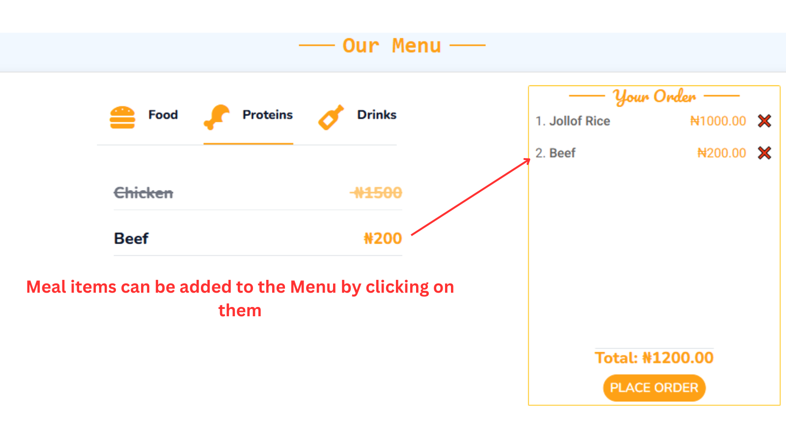 Adding meals to the Menu